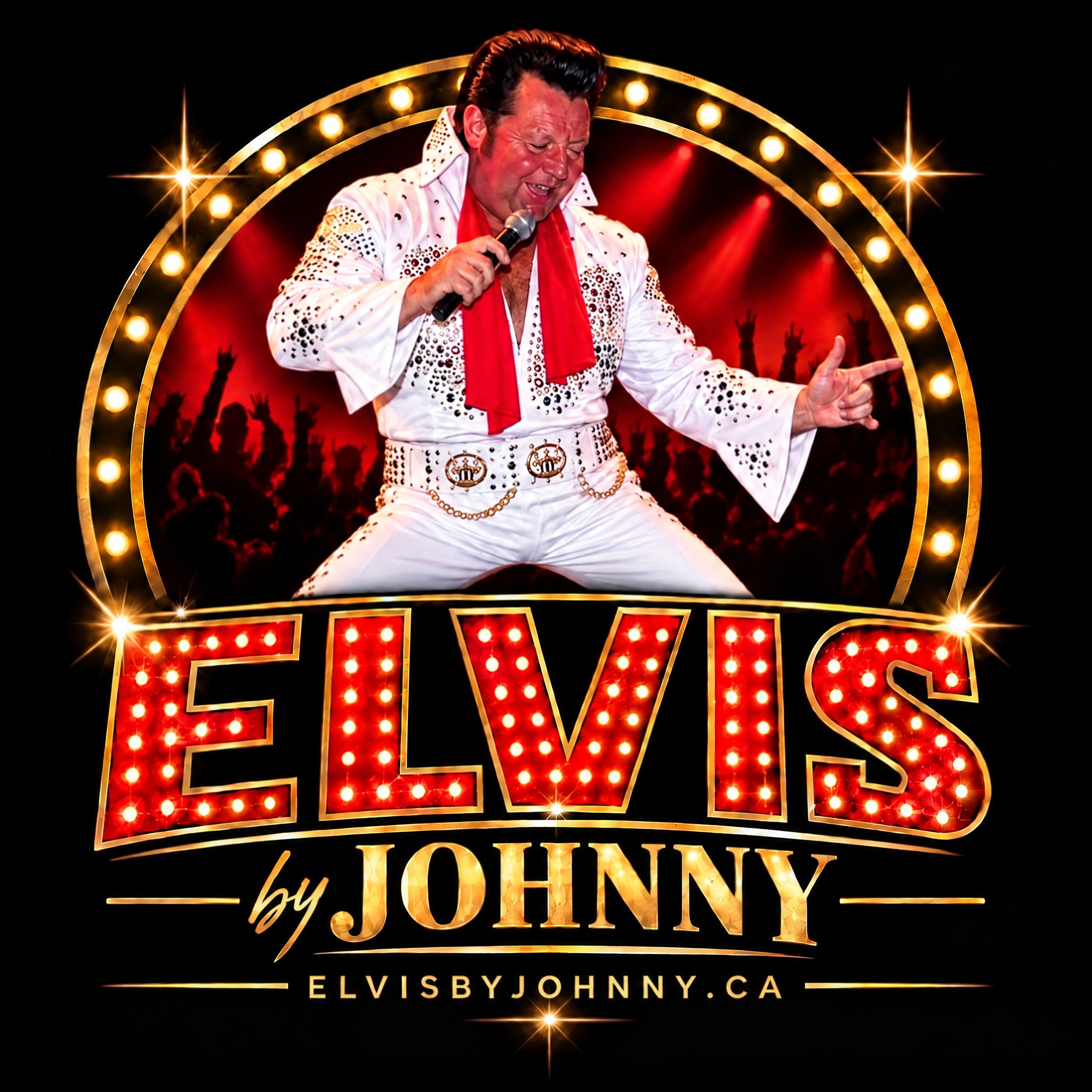 Elvis by Johnny illuminated red and gold marquee logo